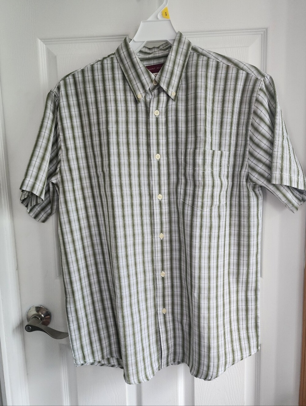Hunt Club Men's Short-Sleeve Button-Down Plaid Shirt in Light Green/100114